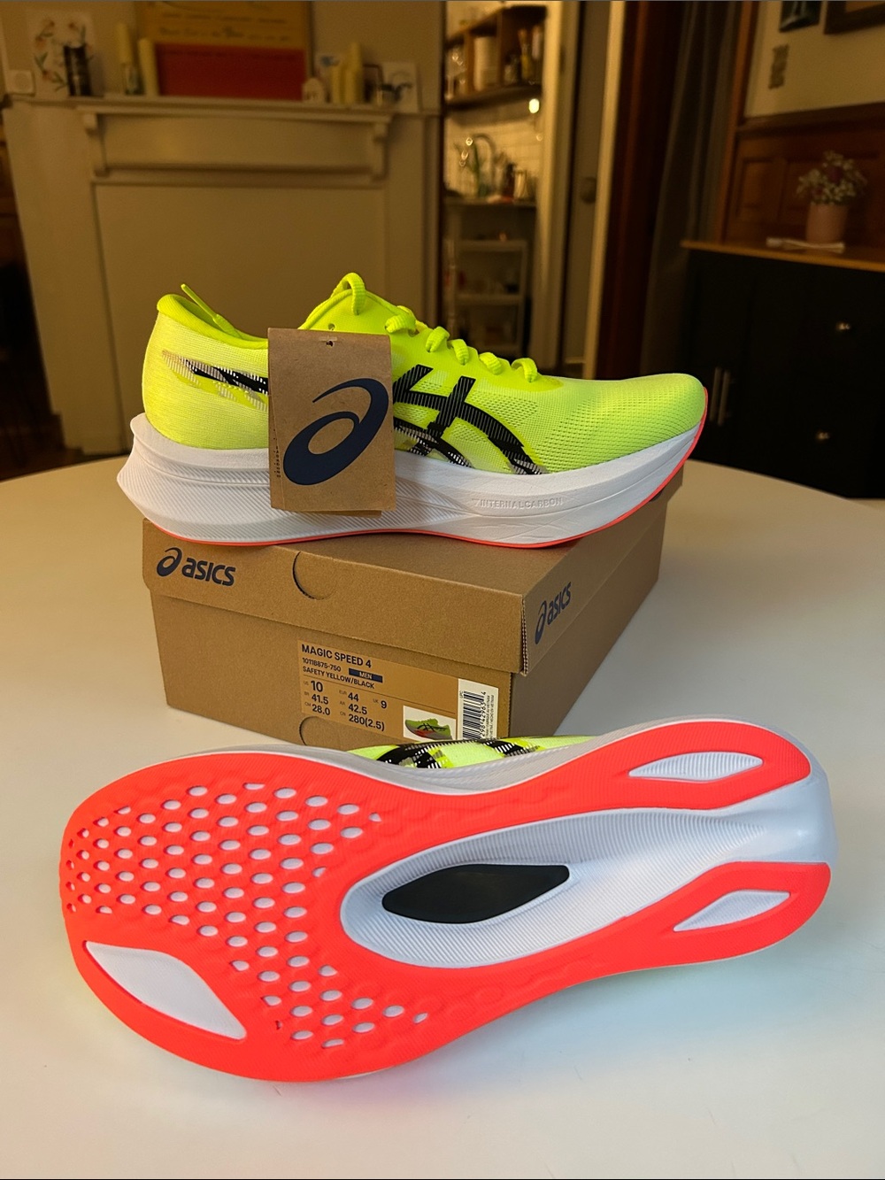 ASICS MAGIC SPEED 4 Yellow and Coral Running Sneakers
